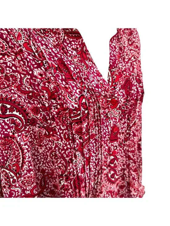 NWOT NYDJ Womens Red Paisley Pintucked Pleated 1/4 Button Front Blouse Size 1X - Picture 6 of 14